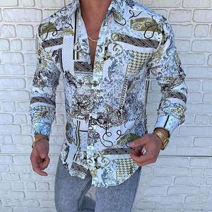 Camisas de moda masculina barroco floral com estampa real vestido de grife elegante elegante estilo clube