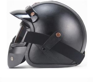 Free shipping PU Leather Helmets 3 4 Motorcycle Chopper Bike helmet open face vintage motorcycle helmet1
