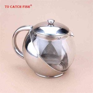 500ml stainless steel Glass Spherical flower tea pot,Coffee Teapot Convenient Infuser Office Home,Flower Tea Set Puer Kettle 210621