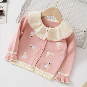 Teenster Fall Girls Cardigan Cute Flower Embroidery Baby Children Tops Fashion Winter Toddler Kids Sweaters Princess Outfits 211106