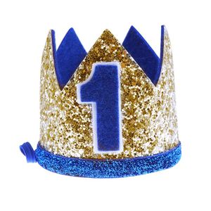 Chapeau De Fête Numéro 1 achat en gros de Chapeaux de fête er Couronne d anniversaire Kids Bleu Numéro Impression Coiffure Tête Tiara Fournitures