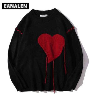 Suéter De Abuelo al por mayor-Harajuku Love Patrón de punto Suéter feo Hombres Letra Punk Rock Negro Rojo Gótico Vintage Suéter Mujer Lindo Jersey