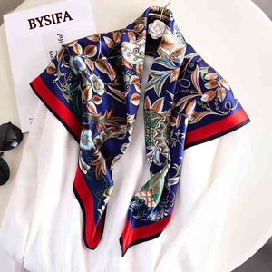 [BYSIFA] Red Blue Ladies Silk Scarf Fashion Elegant Floral Design Square Shawls Winter Women Scarves 90*90cm