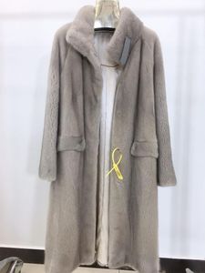 Kvinnors Fur Faux Real Mink Coat 2021 Mode med Stand Collar Big-Dress