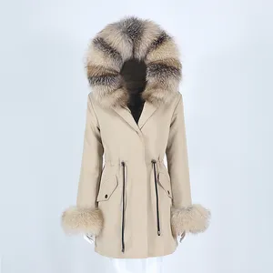 OFTBUY Parka longo à prova d'água, casaco de pele real, jaqueta de inverno feminina, gola de pele de raposa natural, punhos com capuz, grosso, quente e destacável