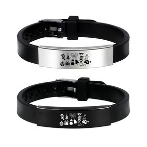 Bracelets de charme Dia de Natal Black Silicone Unisex Bracelete de aço inoxidável Presentes de Natal para mulheres e joias