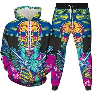 Wholesale animals hoods resale online - Mens Graphic Tracksuits Fashion Two Piece Pants Active Running Sportswear Casual d Digital Boys Hoodies Trackpants Skull Pattern