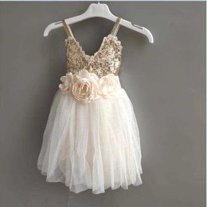 European and American Flower Girls Wedding Dress Children Sequins Tulle for Kids Lace Princess Costume Toddler Xmas 210529