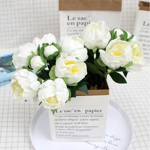 Upscale White Pink 8 Flowers Heads Buquet Bouquet Artificial Peony Touch Real Flowers Home Wedding Party Decoration Supplies