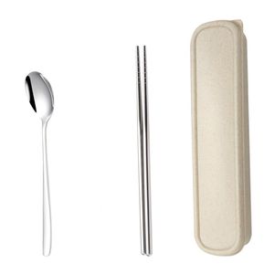 Set di posate da viaggio Scatola portatile Posate Cucchiai in acciaio inossidabile Bacchette Set di stoviglie Stoviglie da cucina