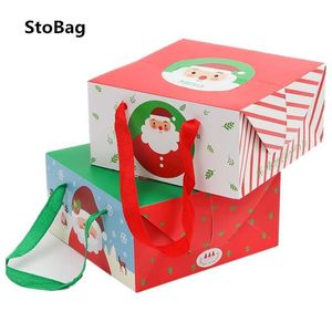 Stobag 5PCS 21.5x21.5x10.7cm Julkakor godis mellanmål Pappagera pappershandtag Box Party Gift Supplies favör med klistermärken 210602