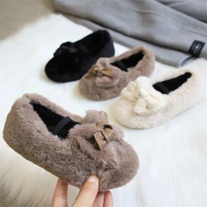 Girls Cotton Shoes 2019 Winter New Children's Baby Bow Princess Girls Velvet Warm Shoes Breathable Solid Kids Shoes for Girl X0703