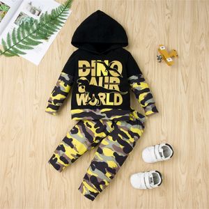 Neonato Vestito per bambini per bambini Toddler Baby Bambini Ragazzi Dinosaur Cool Felpa con cappuccio Felpa Top + Pantaloni Abiti Set Pour Enfants G1023