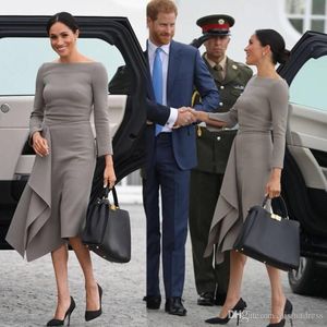 Meghan Markle الشاي طول الأم من فساتين العروس بسيطة الحرير طويلة الأكمام ألف خط الأم حزب حفلة موسيقية مساء اللباس