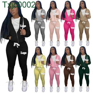 Mulheres Tracksuits Duas peças Definir designer com logotipo outono inverno sarja sweater tecido zíper hoodie jaqueta sweatpants sweetstring esporte ternos 9 cores