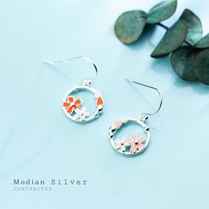 Romantic Blooming Flower Round Dangle Earrings for Women Genuine 925 Sterling Silver Hook Earring Fashion Fine Jewelry 210707