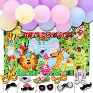 Fondo de decoración de la selva de la jungla de la selva con los animales del bosque lindo, ideal para niños, niñas, fiestas de cumpleaños de niños bricolaje