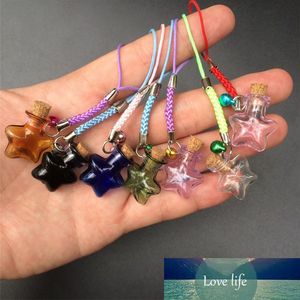 Star Shaped Small Glass Bottles with Braided Nylon Rope Keychains DIY Small Perfume Jars Pendants Mixed Color 7pcs