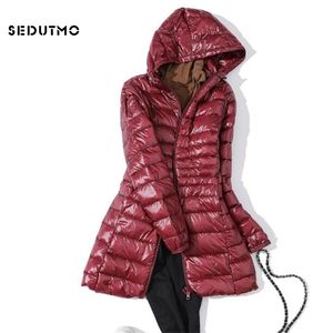 セドゥッム冬の超照明長い女性のダウンジャケットプラスサイズ7xlアヒルダウンコートパウガジャケットスリムフードパーカーED621 210819
