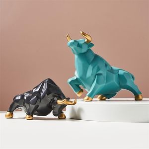 Nordic Style Sculpture Bull Animal Model Resin Figurines Modern Heminredning Staty Office Living Room Desktop Decor Ornament 211105