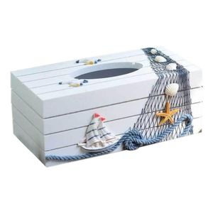 ティッシュボックスナプキンズ地中海風マリンシリーズ箱カバーペーパータオルホーム装飾トイレットホルダー木製