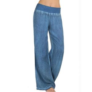 Autumn Wide Leg Calças Elastic Cintura Moda Grande Jeans Mulheres Plus Size Calças Femininas Rasgado Calça de Verão Pant Q0802