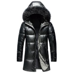 Down jacket men's winter middle and long style thickened large wool collar couple winter work coat