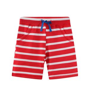 Hoppmätare Sommarpojkar Röda vita Stripe Shorts med fickor Djur Broderi Mode Barnens dragsko byxor Kids 210529