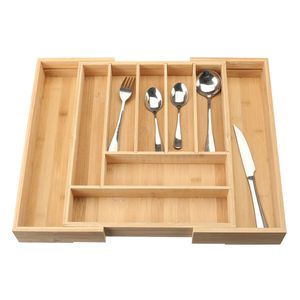 Bambusowa szuflada Organizator Kuchnia Cutlery Taca Rozszerzalna Uchwyt Naczynia Przechowywanie