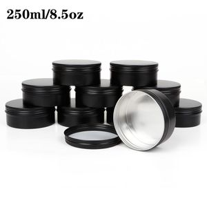 10pcs 250ml Round Metal Tin Jar Aluminum Box Cosmetic Cream Can Candy Storage Pot Black Candle Containers 8.5oz 210315