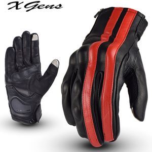 Men Motorcycle Gloves Leather Stripe Breathable Biker Gloves Touch Screen Moto Motocross Motorbike Racing Gloves GK-119