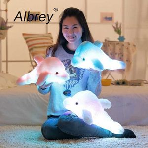 Kolorowe Dolphin Plush Lalki Zabawki Luminous Pluszowe Faszerowane Migające Poduszka Poduszka Z LED Light Party Urodziny Boże Narodzenie Prezent Q0727