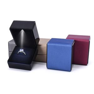 Jewelry Box With LED Light For Engagement Wedding Rings Box Festival Birthday Jewerly Ring Necklace Display Gift