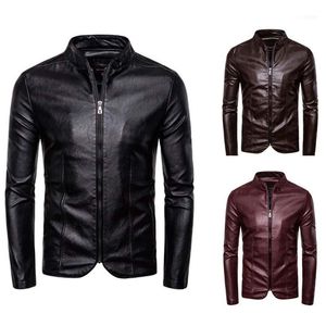 Jaqueta de couro da motocicleta primavera outono homens magro fite zipper pu men jackets stand collar pu1