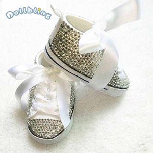 Bling neonato personalizzato per l'acquirente fatto a mano fiocco di battesimo infantile splendido glitter favoloso sapatos scintilla primi camminatori del bambino 210312