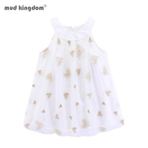 Mudkingdom Girls Sukienki Bez Rękawów Przędza Netto Cute Heart Swan Print Princess Dress 210615