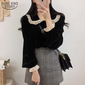 Siyah Boy Tops Sonbahar Uzun Kollu Kızlar Bluz Kore Vintage Kadın Gömlek Tek Göğüslü Kış Giysileri Kadınlar 11606 210527