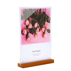 A6/a5/a4 Wood Desk Sign Holder Food Menu Card Stand Acrylic Panel Strong Magnetic Photo Frame Restaurant Price Tag Display Rack