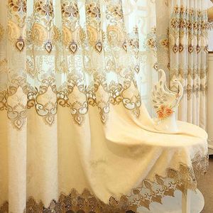 Gardin Drapes Luxury Nordic Broderad Tyg Hollow Chenille Blackout för vardagsrum Broderi Beige Sheer Sovrum