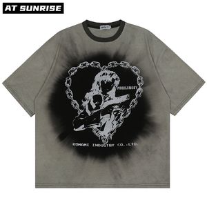 Mężczyźni T Shirt Hip Hop Dark Streetwear Tie Dye Tshirt Drukuj Harajuku Letnie Krótki Rękaw T-Shirt Bawełniane Topy Tees Oversize 220312