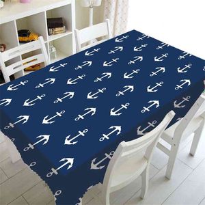 Chic Navy Blue Anchors Pattern Party Home Decor Nautical Anchor Tablecloth Table Cloth Cover Waterproof Tablecover TV Gift 210626