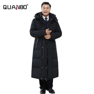 黒い冬のジャケットの新しい最高品質90％ホワイトアヒルダウンメンズウィンターコートX-Long膝の厚い暖かい男性のジャケット210222