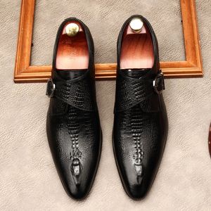 الفاخرة الراهب حزام الأحذية للرجال أبازيم واحدة جلد طبيعي حزب حذاء الزفاف الأعمال اللباس رجل أحذية أسود النبيذ الأحمر