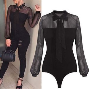 Women Ladies Bodysuit Sexy Leotard Long Sleeve Body Lace Up Tops Jumpsuit S-XL T200116