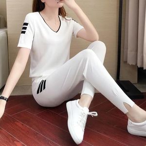 Women's Two Piece Pants Summer Short Sleeve Casual Sweatsuit Women Street Big Size Jogging Tracksuit T-Shirt + Sweatpant 2 Set Female Sports