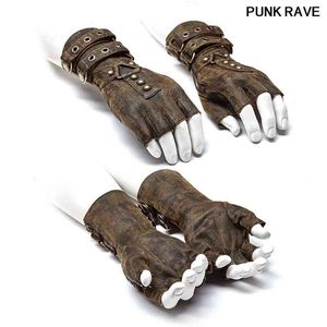 Steampunk Military Dieselpunk Motocycle Gótico Um Par Mens Café Cores Cores Sem Fingerless Luvas Punk Rave WS-252SSM