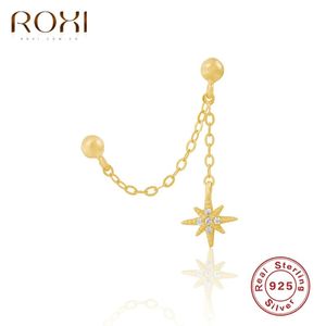 Wholesale silver chain earrings for sale - Group buy Stud ROXI Link Chain Crystals Star Earrings For Women Double Ear Studs Jewelry Piercing Sterling Silver Pendientes