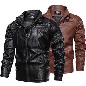 Mäns höst vinter läderjackor män motorcykel mode solid faux jacka står krage casual windbreaker mens coat 211018