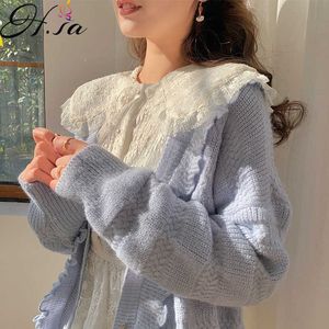 Hsa cardigan women Autumn Chic Lace Solid Sweater Coat Female Loose Retro Lanter Sleeve Cardians Knitted Cardigan cardigans 210716