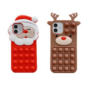 Santa Claus Elk Push Bubble Siliconen Telefoon Gevallen Reliver Stress Toys Fidget Beschermhoes Voor Iphone 13 12 11 PRO MAX XS 8 7 Plus iPhone13 Kerstmis Decorate